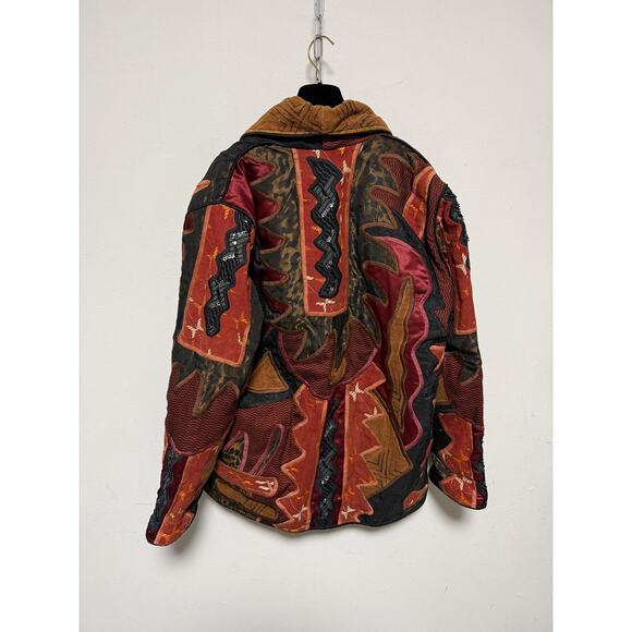 La Coleccion Judith Roberts Jacket Womens Medium Red Black Patchwork Beaded Boho - Picture 6 of 15